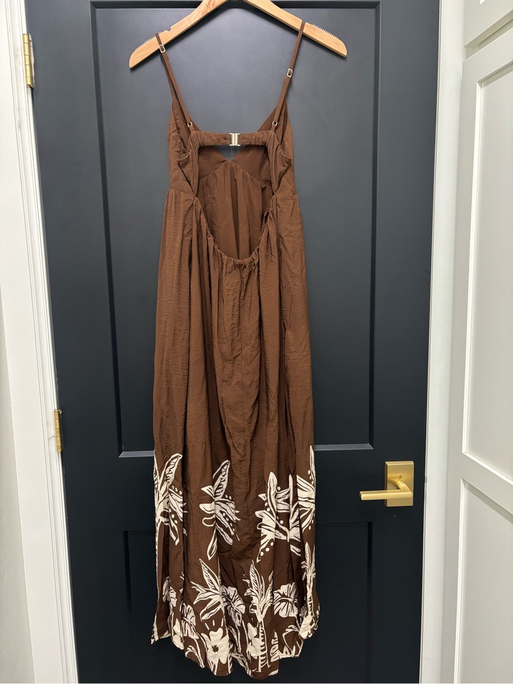 Abercrombie & Fitch Brown Bra Free Clasp Back Flowy Maxi Dress Palm Tree - Picture 5 of 9